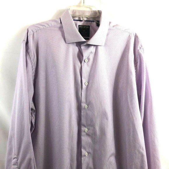 Proper Shirtings Men's Striped Wrinkle Free Casual Dress Shirt 18 34/35 Lavender - Picture 1 of 10
